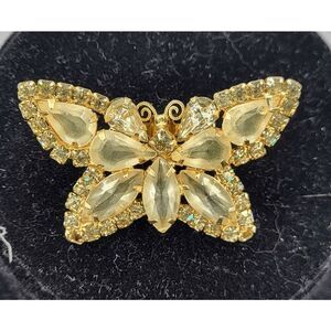 Stunning Vintage 50s Hollywood Glamour Citrine Yellow Butterfly Crystal Brooch 2